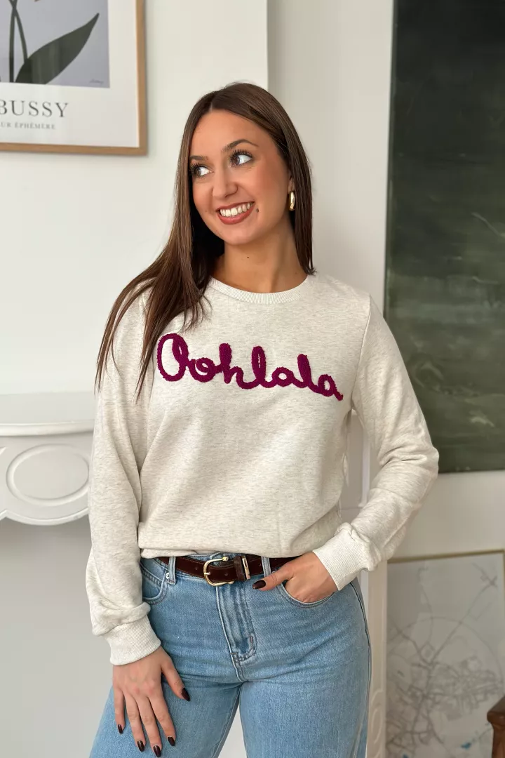 Sweat Ohlala Beige chin&eacute;-Prune