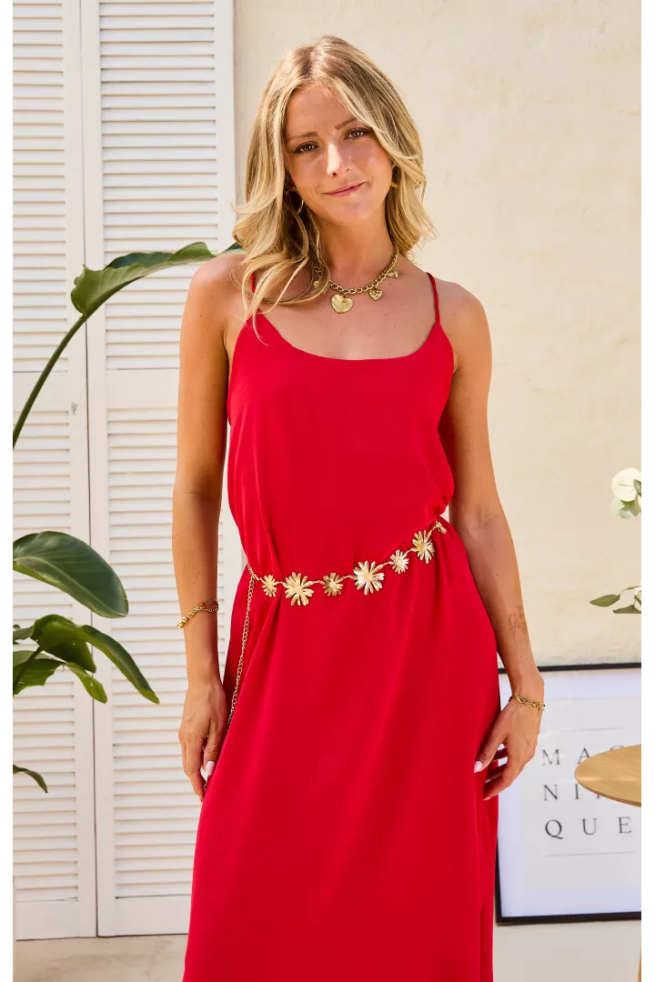 Robe Vintage Céline En Soie Rouge à Pois - Taille 44, Longueur Midi, Manches Courtes, Parfait état