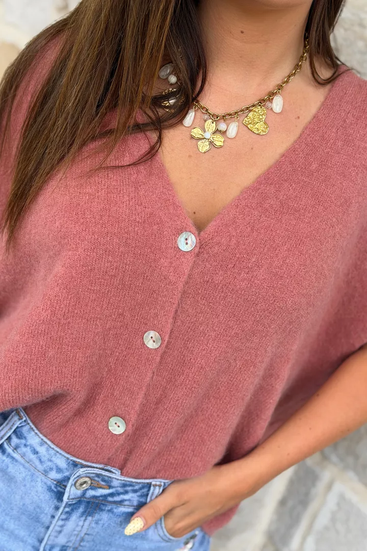 Gilet Flora Vieux rose