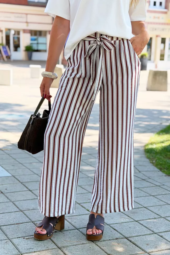 Pantalon raye Idaya Marron