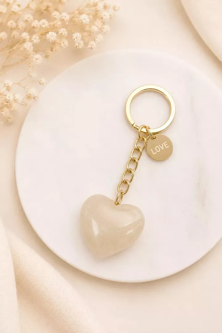 Porte-cle Coeur Beige