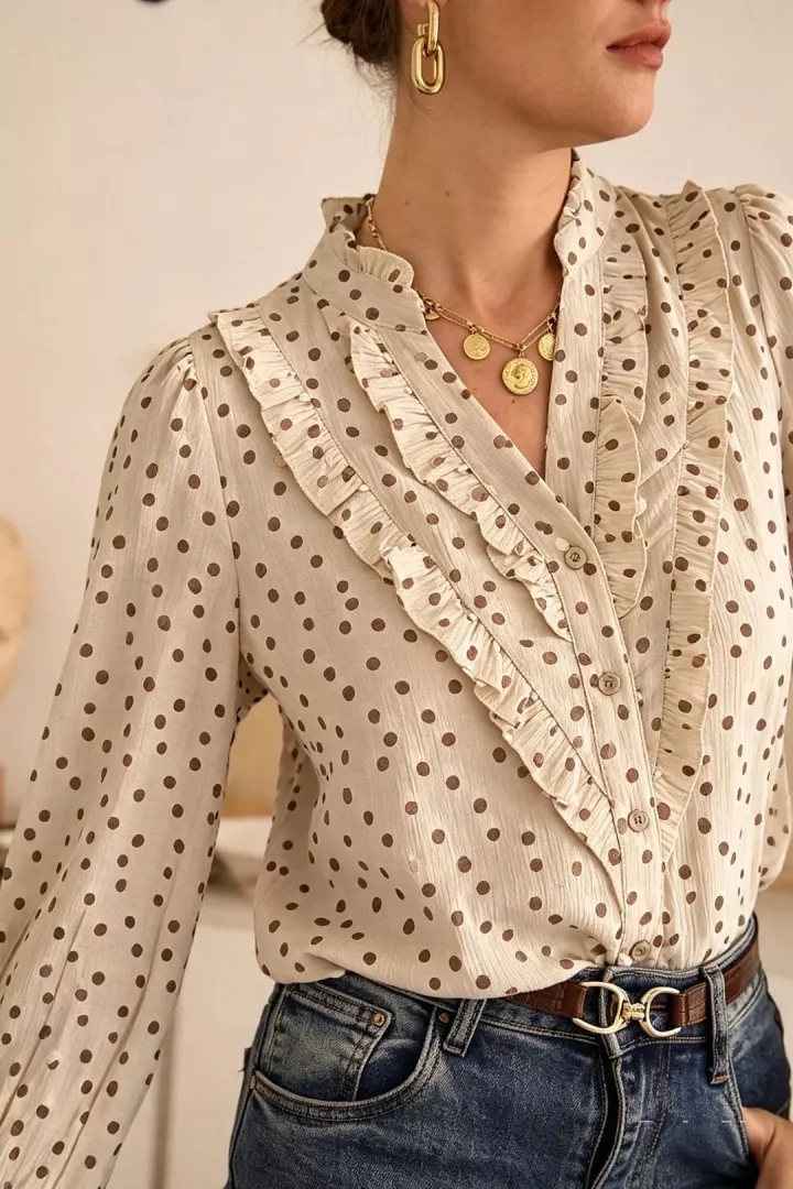 Chemise a pois Pia Beige