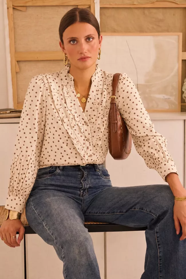 Chemise a pois Pia Beige