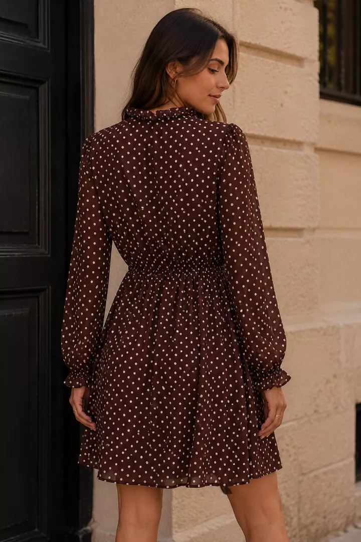 Robe courte a pois Juno Marron