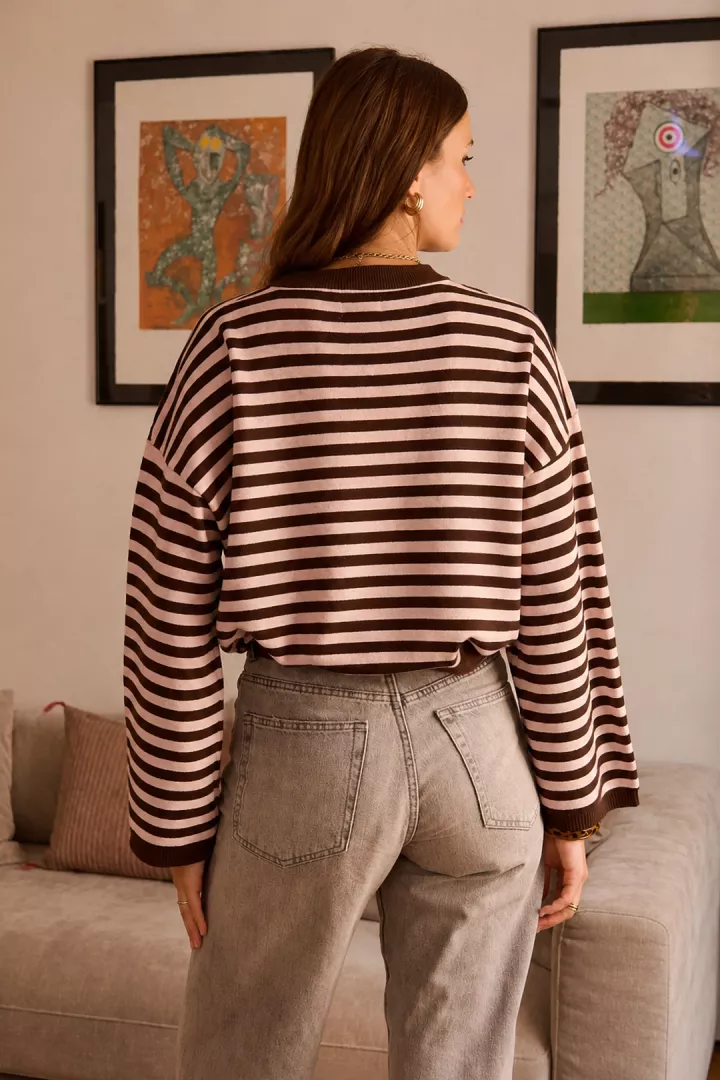Pull raye Maho Marron