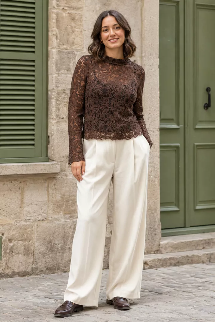 Blouse dentelle Elina Chocolat