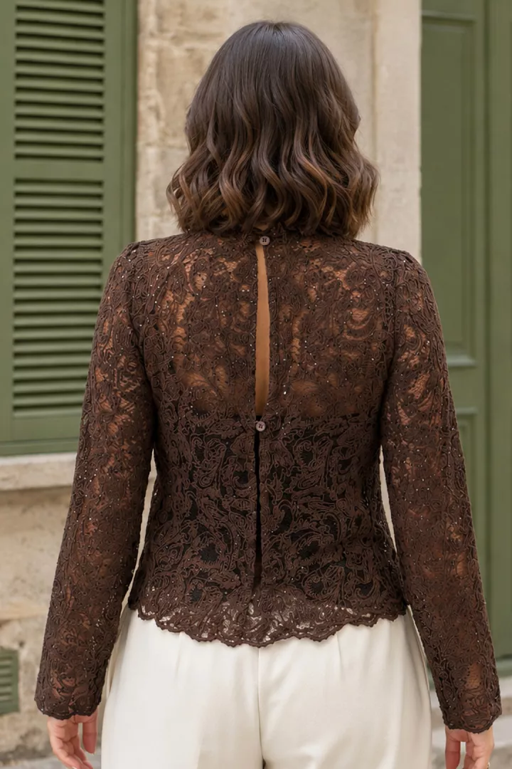 Blouse dentelle Elina Chocolat