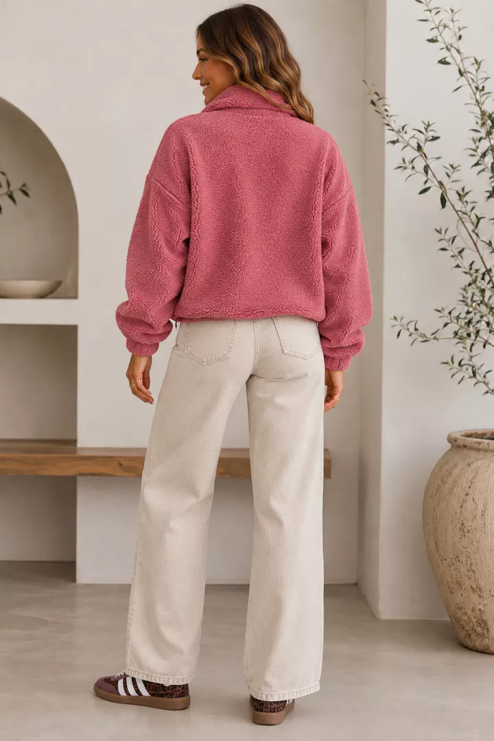 Veste courte polaire Tara Vieux rose