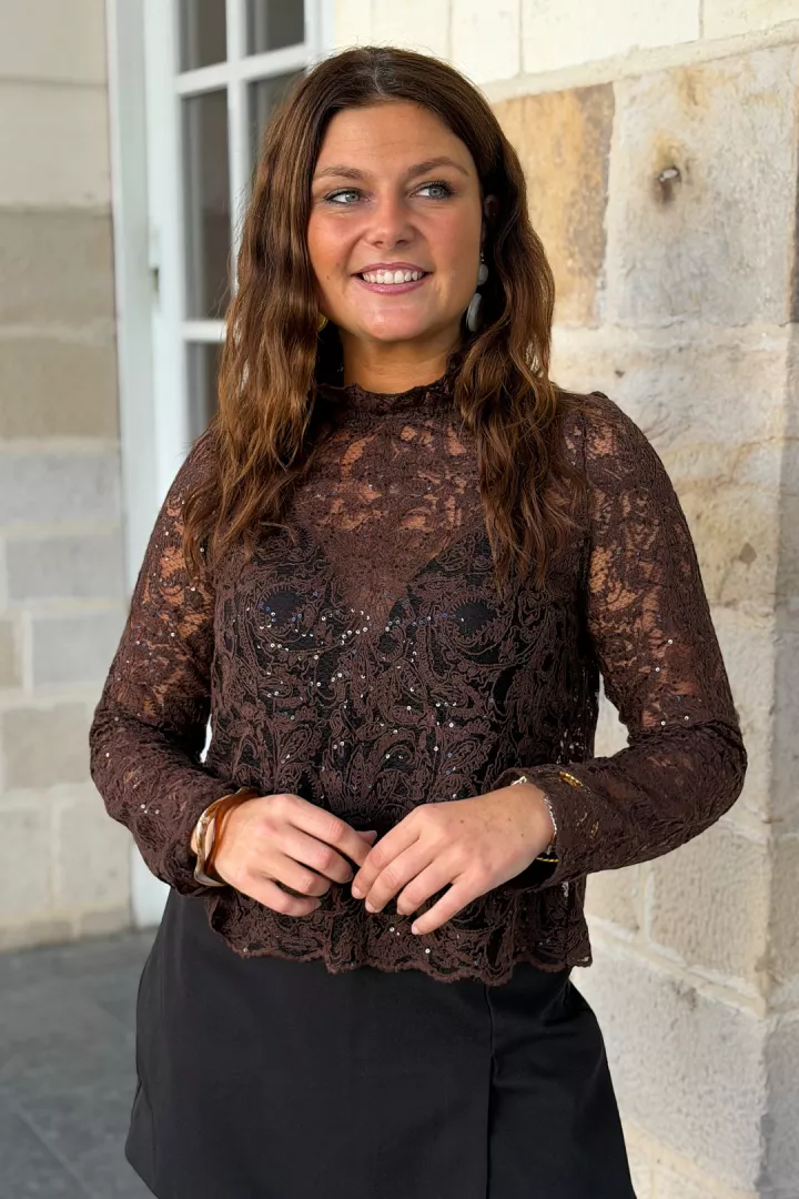 Blouse dentelle Elina Chocolat