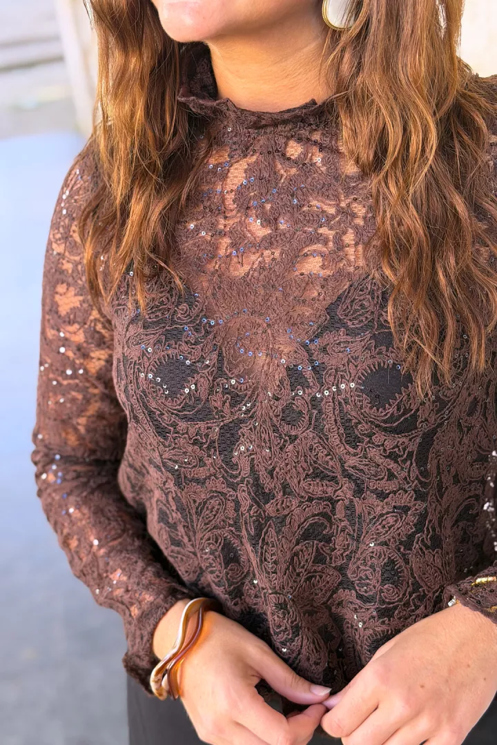 Blouse dentelle Elina Chocolat