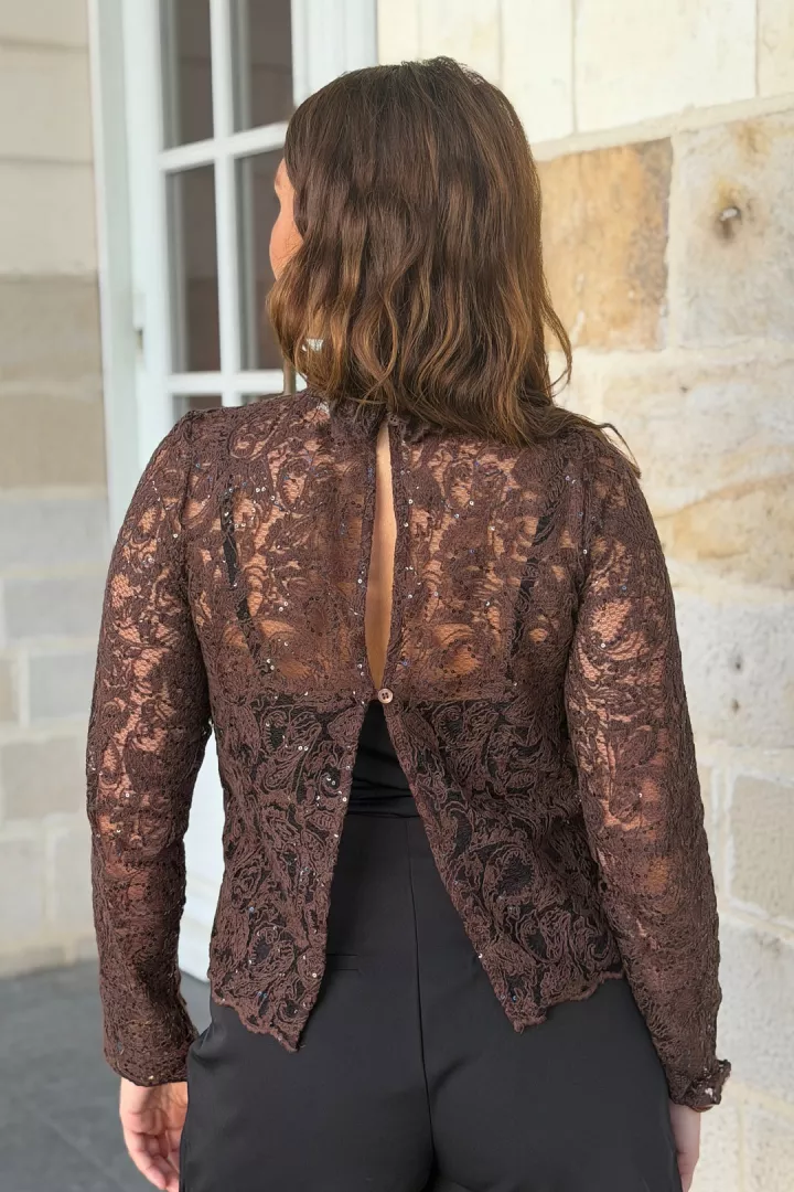 Blouse dentelle Elina Chocolat