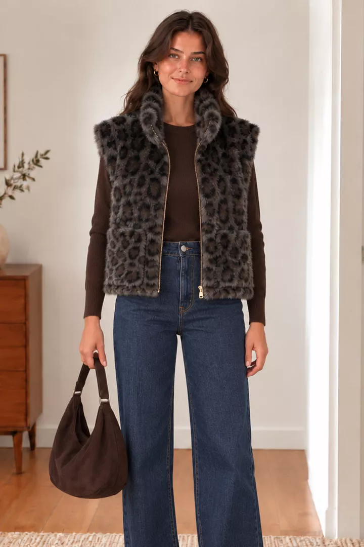 Veste Doudoune sans manches reversible Loly Leopard