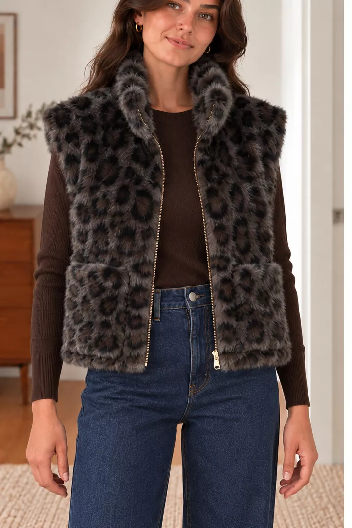 Veste Doudoune sans manches reversible Loly Leopard