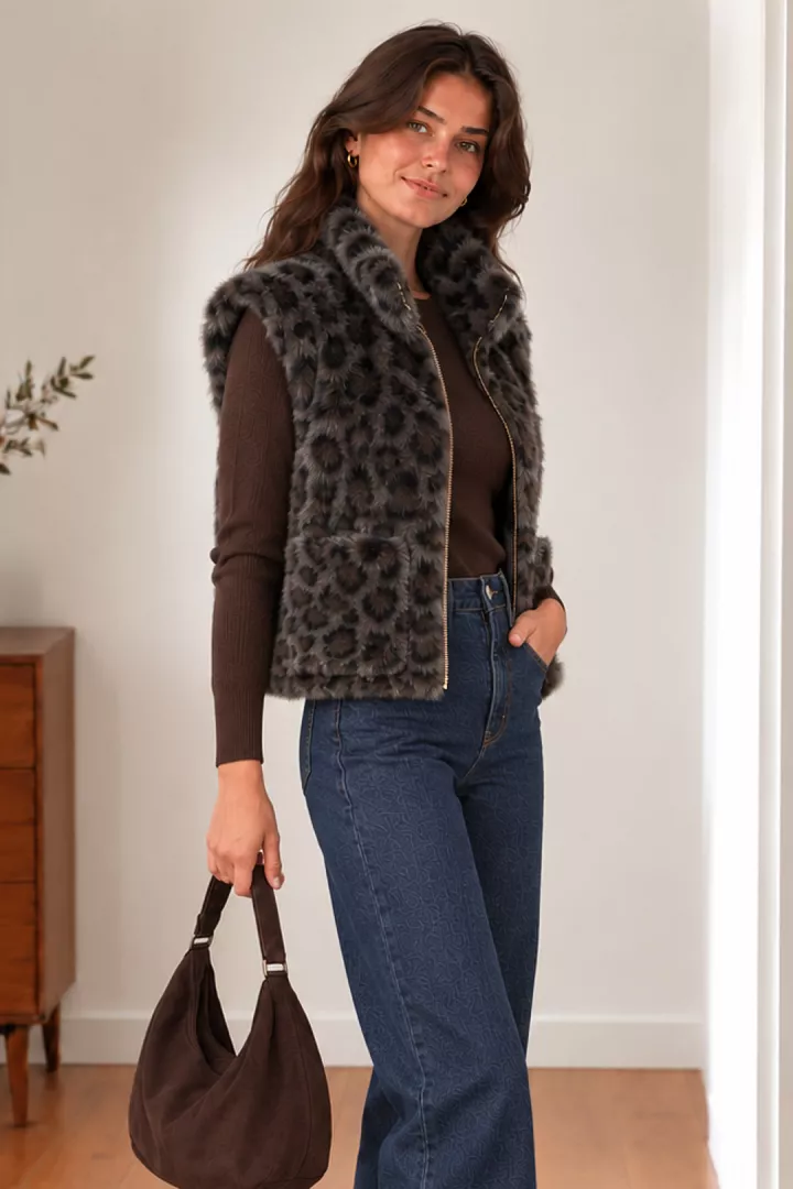 Veste Doudoune sans manches reversible Loly Leopard