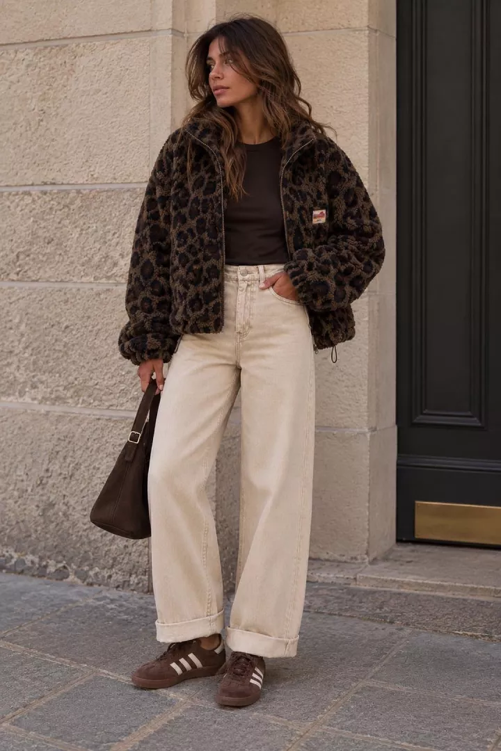 Veste courte polaire Molly Leopard