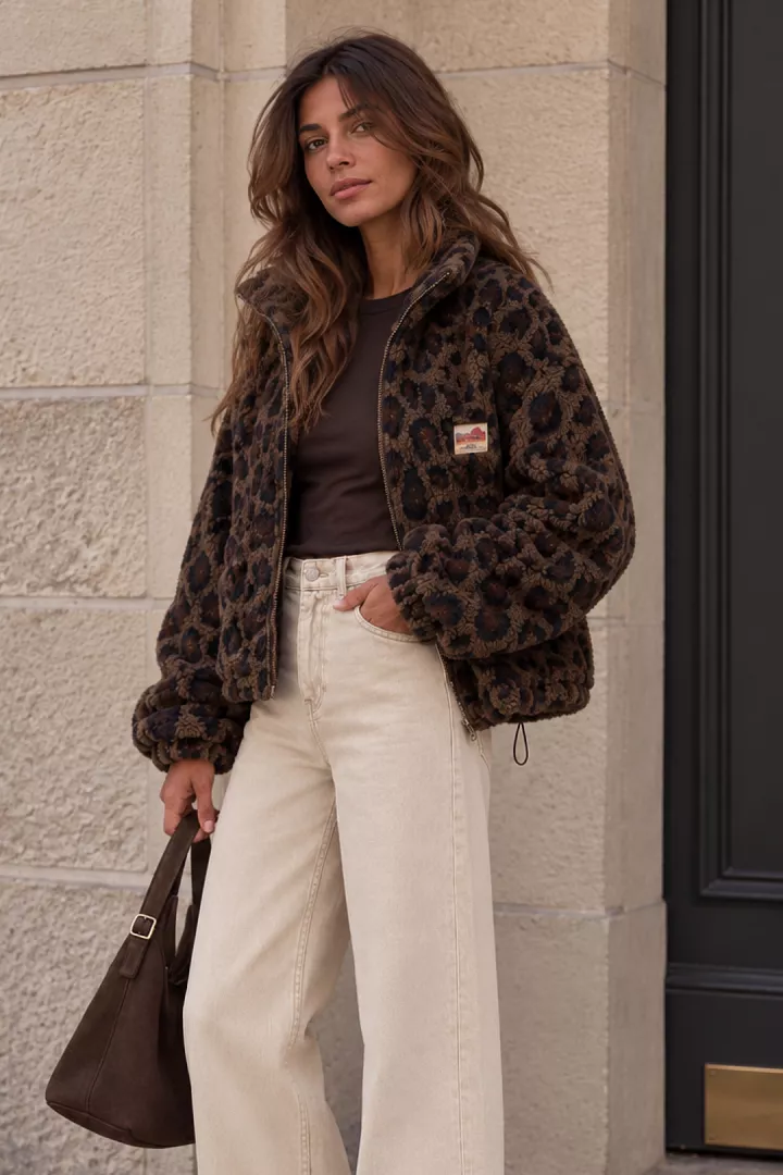 Veste courte polaire Molly Leopard